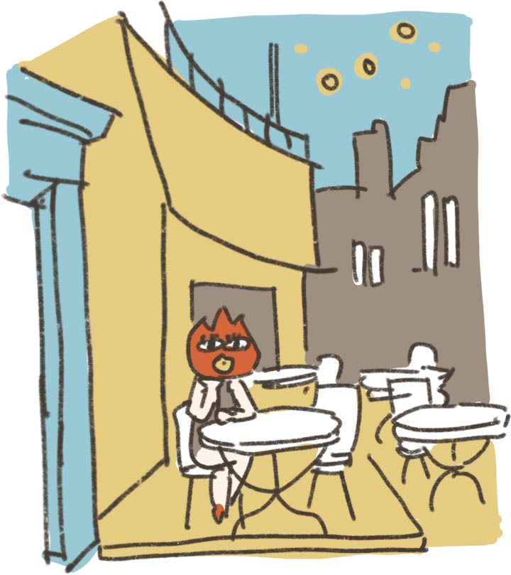 辛活倶楽部イラスト_ゴッホ 夜のカフェテラス